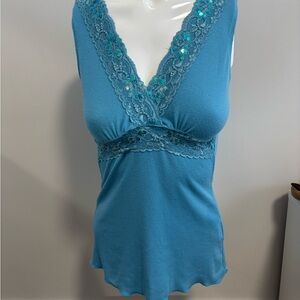 Le Chateau Teal Lace Embellished Tanktop